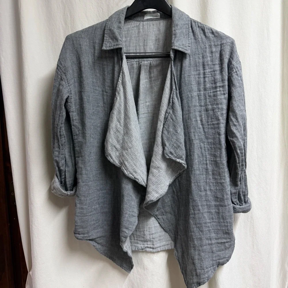 Wildflower Yellow Springs Grey Cotton Gauze Open Front Draped Jacket Small - Picture 1 of 7